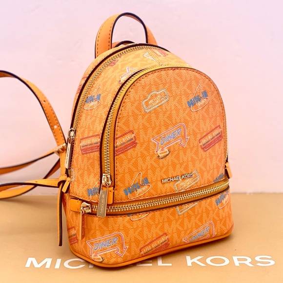 Michael Kors Vibrant Orange Mini Convertible Backpack Crossbody - Picture 1 of 14